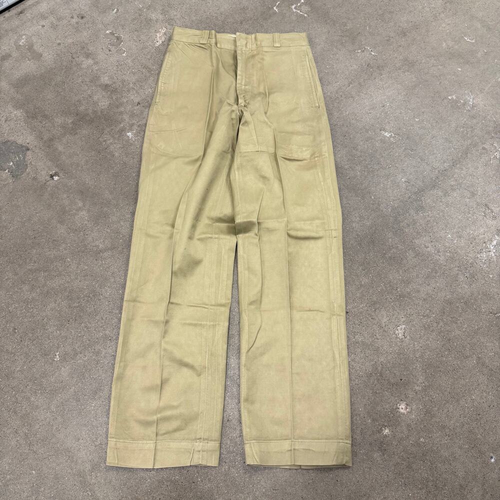 Vintage 60s Vietnam Era Chino 8.2oz Army Military Pants Tan 27x30 Straight Leg